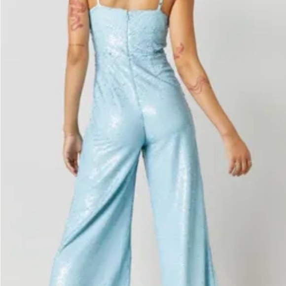 Francesca’s Collection Sasha Blue Sequin Flare Jumpsuit - Picture 6 of 7